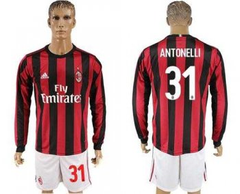 AC Milan #31 Antonelli Home Long Sleeves Soccer Club Jersey