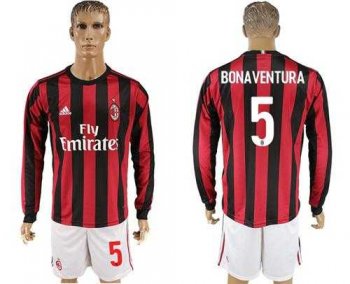 AC Milan #5 Bonaventura Home Long Sleeves Soccer Club Jersey