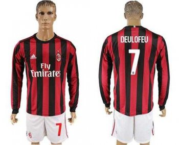 AC Milan #7 Deulofeu Home Long Sleeves Soccer Club Jersey