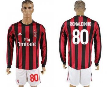 AC Milan #80 Ronaldinho Home Long Sleeves Soccer Club Jersey