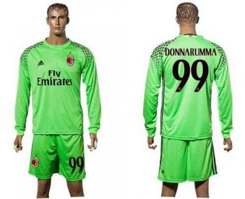 AC Milan #99 Donnarumma Green Goalkeeper Long Sleeves Soccer Club Jersey