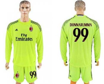 AC Milan #99 Donnarumma Shiny Green Goalkeeper Long Sleeves Soccer Club Jersey