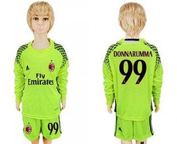 AC Milan #99 Donnarumma Shiny Green Long Sleeves Kid Soccer Club Jersey