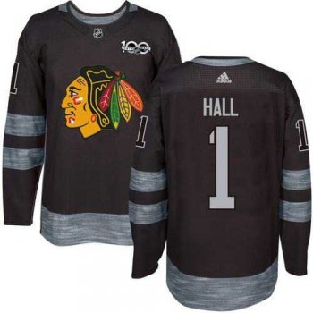 Adidas Chicago Blackhawks #1 Glenn Hall Black 1917-2017 100th Anniversary Stitched NHL