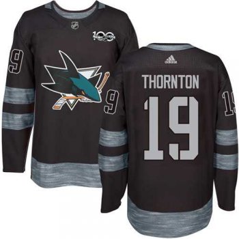 Adidas San Jose Sharks #19 Joe Thornton Black 1917-2017 100th Anniversary Stitched NHL