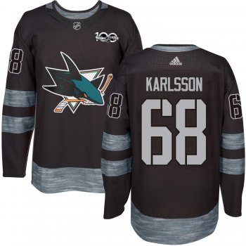 Adidas San Jose Sharks #68 Melker Karlsson Black 1917-2017 100th Anniversary Stitched NHL