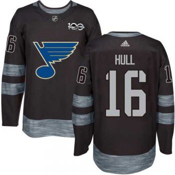 Adidas St. Louis Blues #16 Brett Hull Black 1917-2017 100th Anniversary Stitched NHL