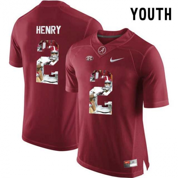 Youth Alabama Crimson Tide #2 Derrick Henry Red With Portrait Print Youth College Football Jersey