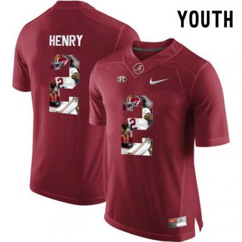 Youth Alabama Crimson Tide #2 Derrick Henry Red With Portrait Print Youth College Football Jersey2