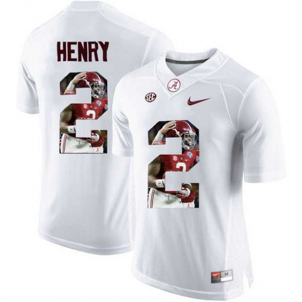 Alabama Crimson Tide #2 Derrick Henry White With Portrait Print College Football Jersey