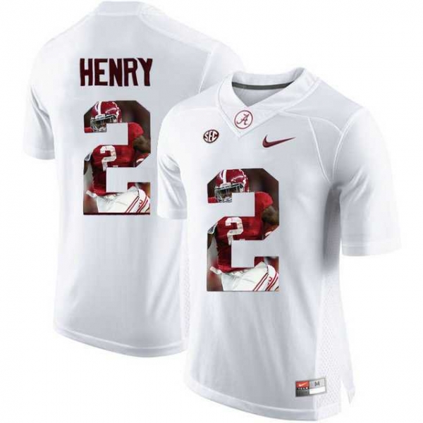 Alabama Crimson Tide #2 Derrick Henry White With Portrait Print College Football Jersey3