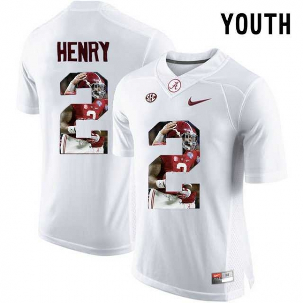 Youth Alabama Crimson Tide #2 Derrick Henry White With Portrait Print Youth College Football Jersey