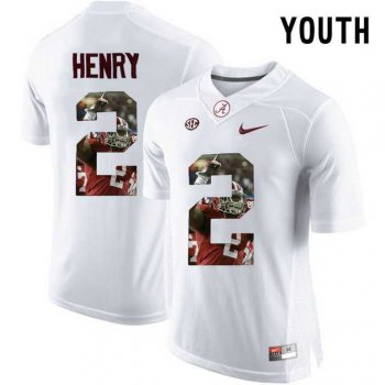 Youth Alabama Crimson Tide #2 Derrick Henry White With Portrait Print Youth College Football Jersey2