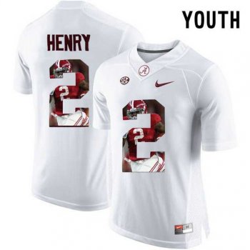 Youth Alabama Crimson Tide #2 Derrick Henry White With Portrait Print Youth College Football Jersey3