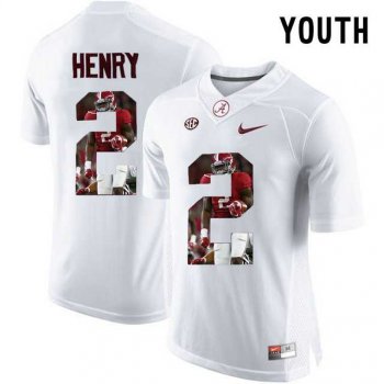 Youth Alabama Crimson Tide #2 Derrick Henry White With Portrait Print Youth College Football Jersey4