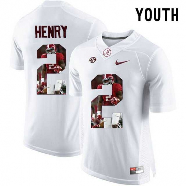 Youth Alabama Crimson Tide #2 Derrick Henry White With Portrait Print Youth College Football Jersey4