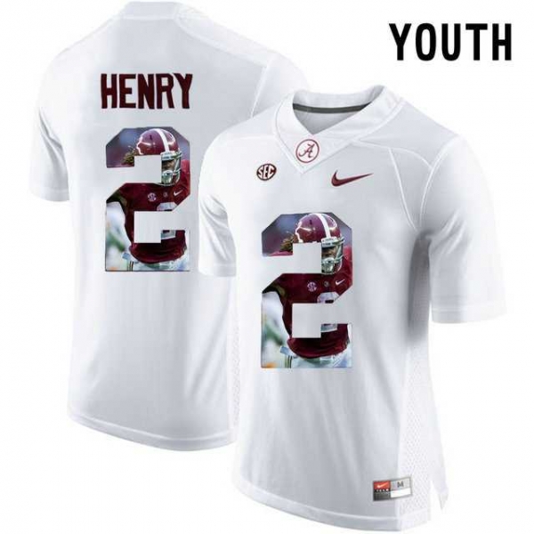 Youth Alabama Crimson Tide #2 Derrick Henry White With Portrait Print Youth College Football Jersey5