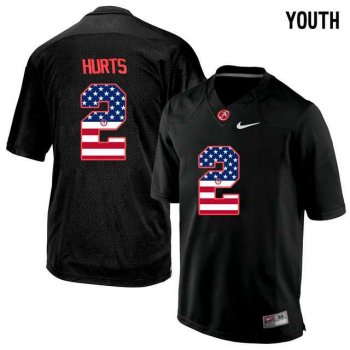 Youth Alabama Crimson Tide #2 Jalen Hurts Black USA Flag College Youth Limited Jersey