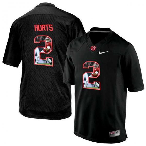 Alabama Crimson Tide #2 Jalen Hurts Black With Portrait Print College Football Jersey