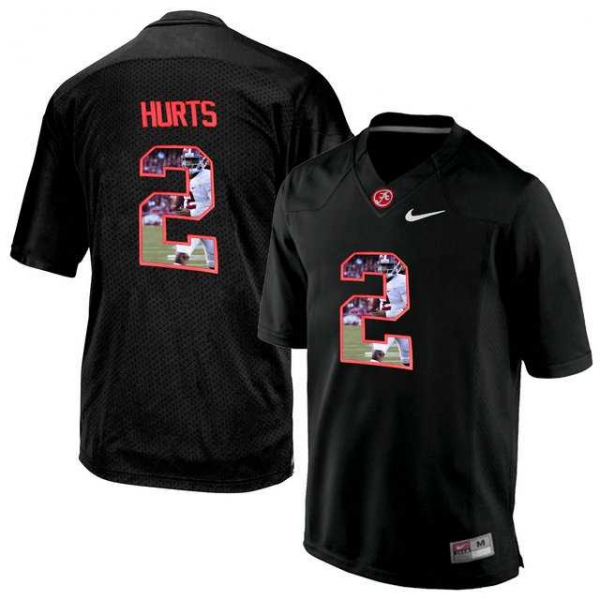 Alabama Crimson Tide #2 Jalen Hurts Black With Portrait Print College Football Jersey3