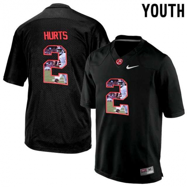 Youth Alabama Crimson Tide #2 Jalen Hurts Black With Portrait Print Youth College Football Jersey4