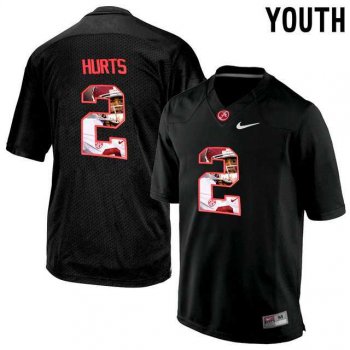 Youth Alabama Crimson Tide #2 Jalen Hurts Black With Portrait Print Youth College Football Jersey5