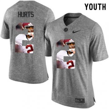 Youth Alabama Crimson Tide #2 Jalen Hurts Gray With Portrait Print Youth College Football Jersey2