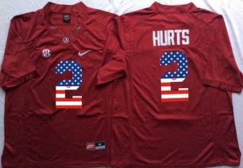 Alabama Crimson Tide #2 Jalen Hurts Red USA Flag College Jersey