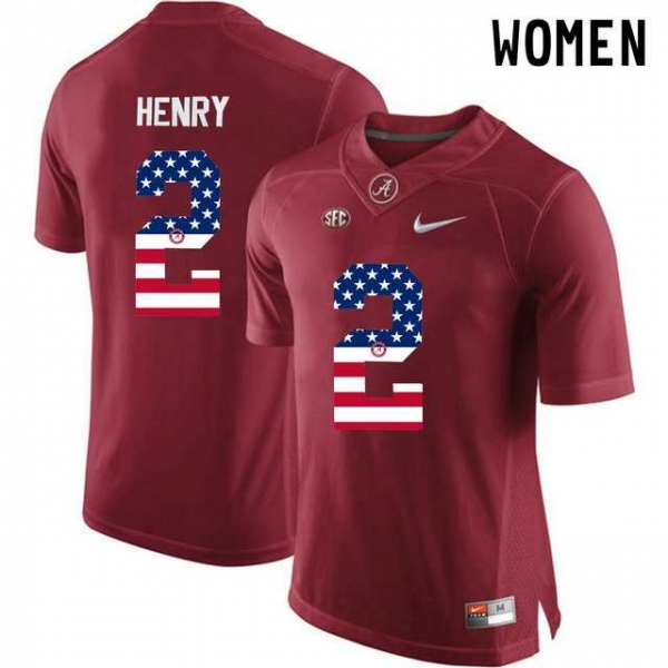 Alabama Crimson Tide #2 Jalen Hurts Red USA Flag College Women Limited Jersey