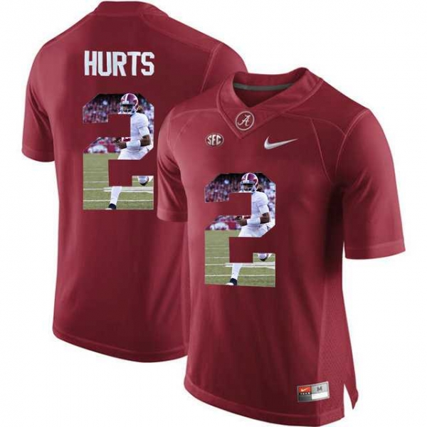 Alabama Crimson Tide #2 Jalen Hurts Red With Portrait Print College Football Jersey