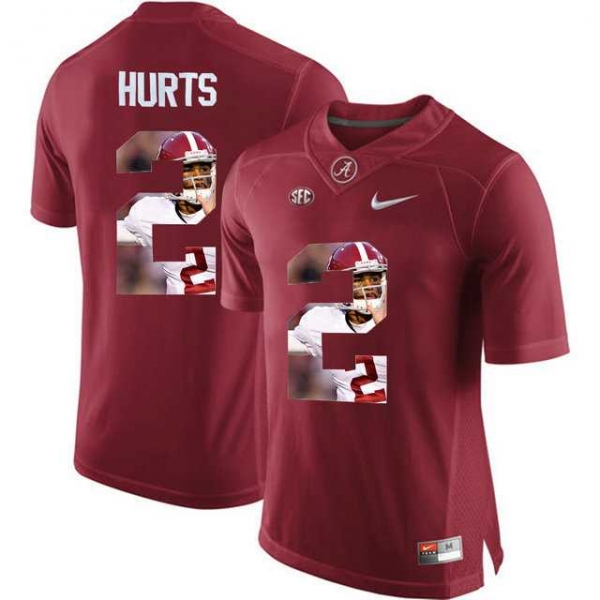 Alabama Crimson Tide #2 Jalen Hurts Red With Portrait Print College Football Jersey2