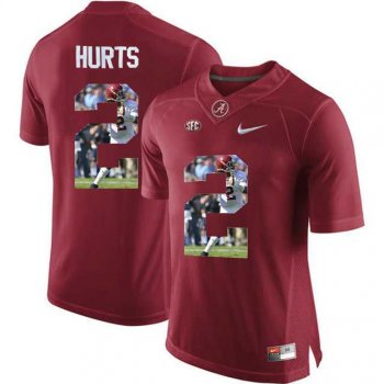 Alabama Crimson Tide #2 Jalen Hurts Red With Portrait Print College Football Jersey3