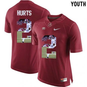 Youth Alabama Crimson Tide #2 Jalen Hurts Red With Portrait Print Youth College Football Jersey