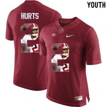 Youth Alabama Crimson Tide #2 Jalen Hurts Red With Portrait Print Youth College Football Jersey2