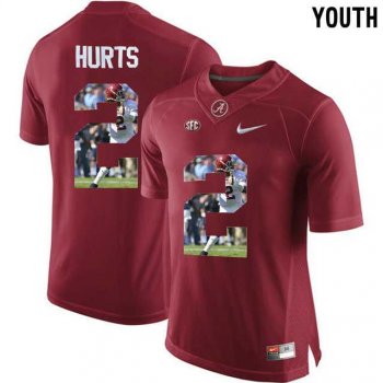 Youth Alabama Crimson Tide #2 Jalen Hurts Red With Portrait Print Youth College Football Jersey3