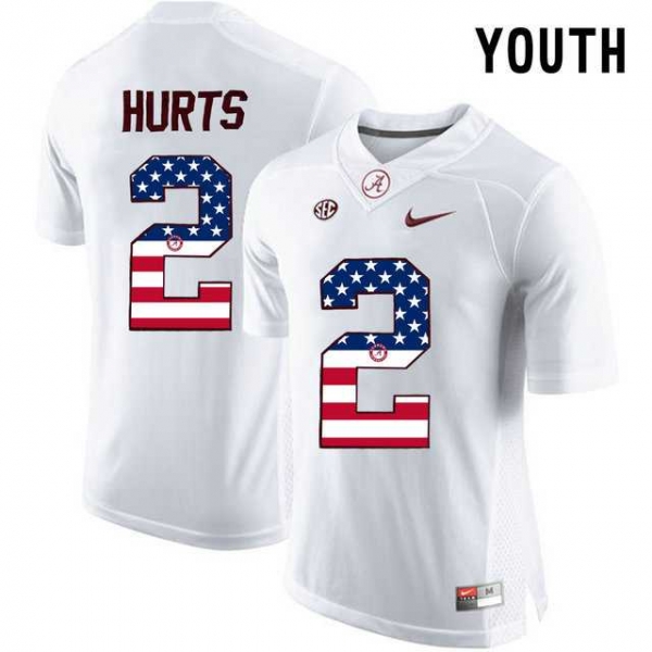 Youth Alabama Crimson Tide #2 Jalen Hurts White USA Flag College Youth Limited Jersey