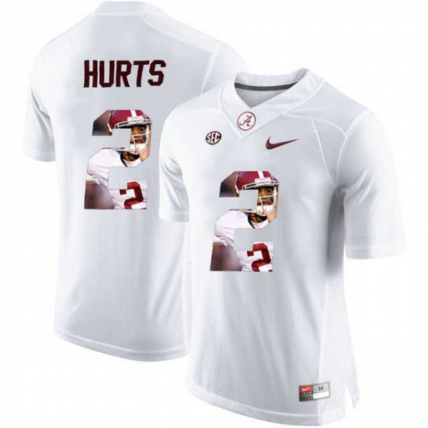 Alabama Crimson Tide #2 Jalen Hurts White With Portrait Print College Football Jersey