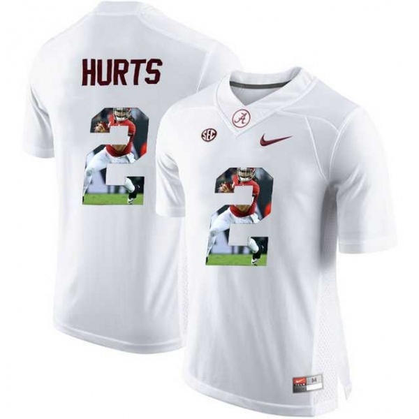 Alabama Crimson Tide #2 Jalen Hurts White With Portrait Print College Football Jersey2