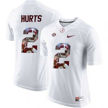 Alabama Crimson Tide #2 Jalen Hurts White With Portrait Print College Football Jersey3