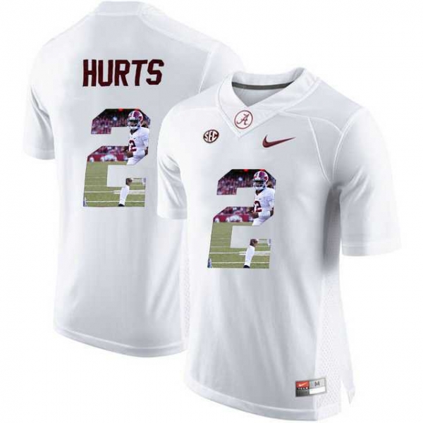 Alabama Crimson Tide #2 Jalen Hurts White With Portrait Print College Football Jersey4