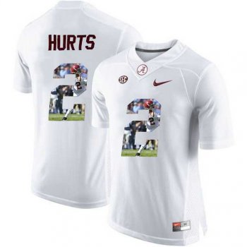 Alabama Crimson Tide #2 Jalen Hurts White With Portrait Print College Football Jersey5