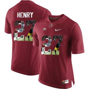 Alabama Crimson Tide #27 Antonio Henry Red With Portrait Print College Football Jersey