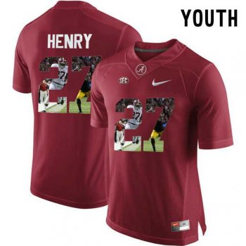 Youth Alabama Crimson Tide #27 Antonio Henry Red With Portrait Print Youth College Football Jersey