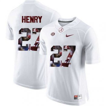 Alabama Crimson Tide #27 Antonio Henry White With Portrait Print College Football Jersey