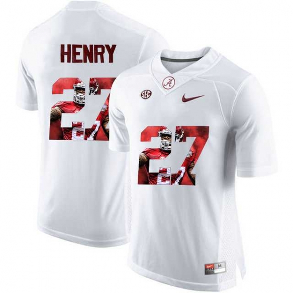 Alabama Crimson Tide #27 Antonio Henry White With Portrait Print College Football Jersey2