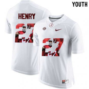 Youth Alabama Crimson Tide #27 Antonio Henry White With Portrait Print Youth College Football Jersey