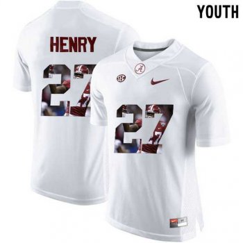 Youth Alabama Crimson Tide #27 Antonio Henry White With Portrait Print Youth College Football Jersey2