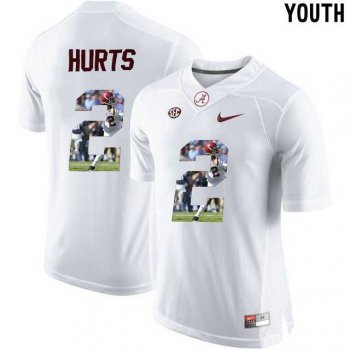 Youth Alabama Crimson Tide #27 Antonio Henry White With Portrait Print Youth College Football Jersey3