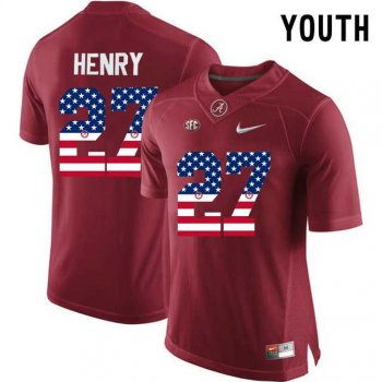 Youth Alabama Crimson Tide #27 Derrick Henry Red USA Flag Youth College Limited Jersey