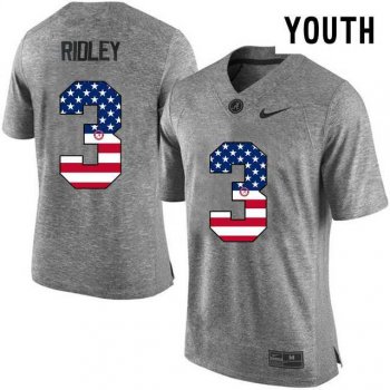 Youth Alabama Crimson Tide #3 Calvin Ridley Gray USA Flag College Youth Limited Jersey